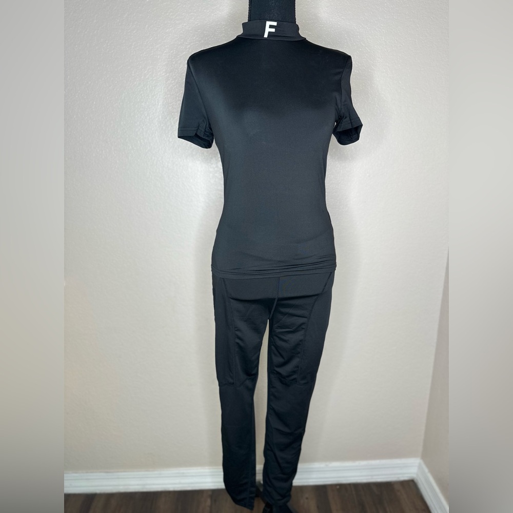 Women's Short Sleeve and Leggings Set- Black With Graphic